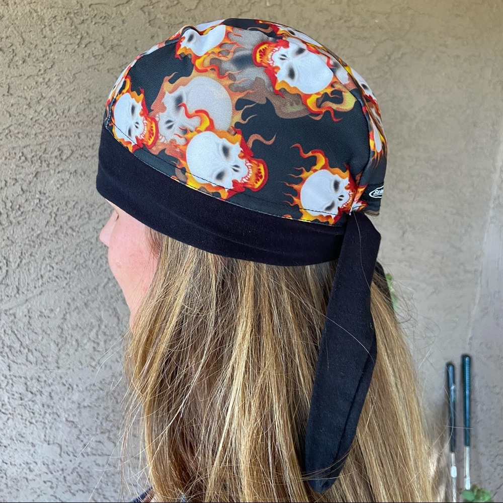 Biker HEAD WRAP Skull + Fire Design by SCHAMPA Excellent Condition - Picture 9 of 13